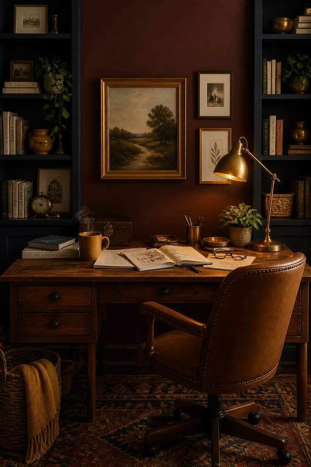 Sherwin-Williams Arresting Auburn in a unique home office
