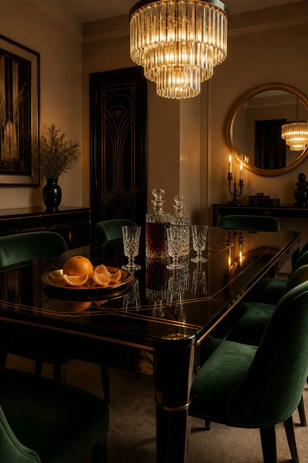 Artisan Tan paint in a art deco dining room