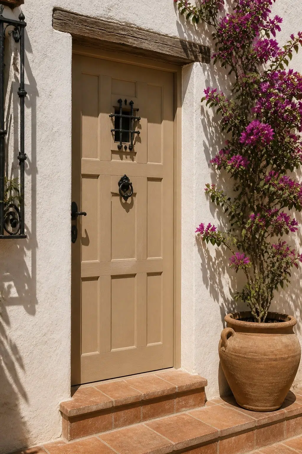 mediterranean front door featuring Artisan Tan by Sherwin-Williams
