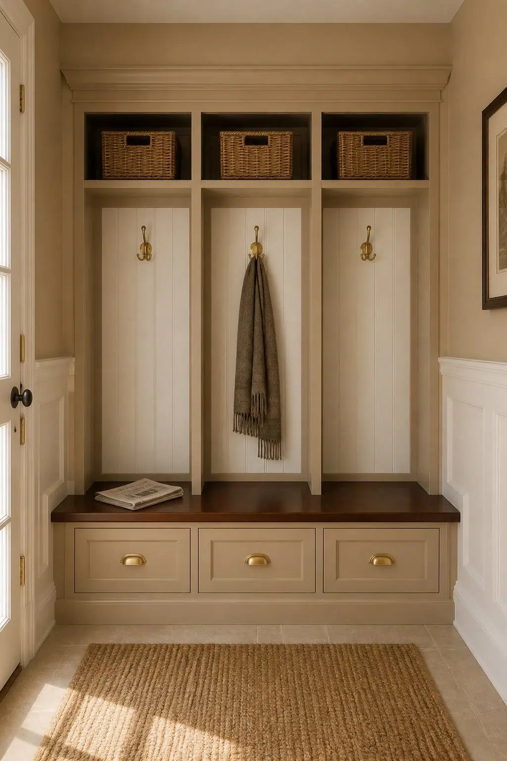 Artisan Tan paint in a traditional mudroom