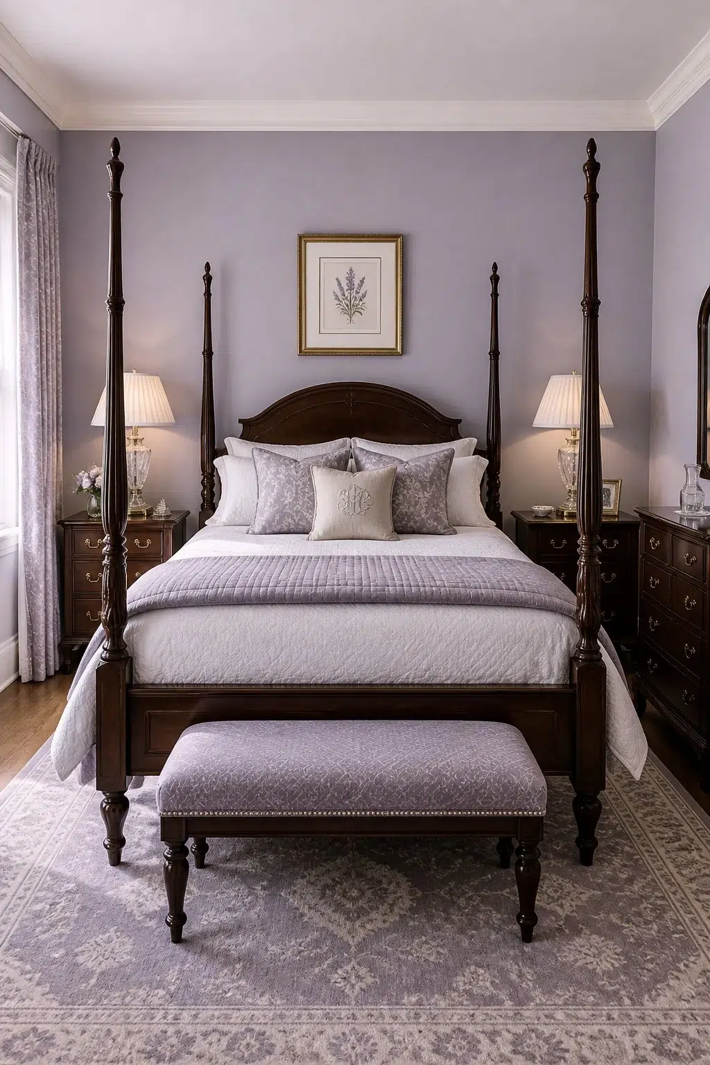 A traditional bedroom painted in Ash Violet