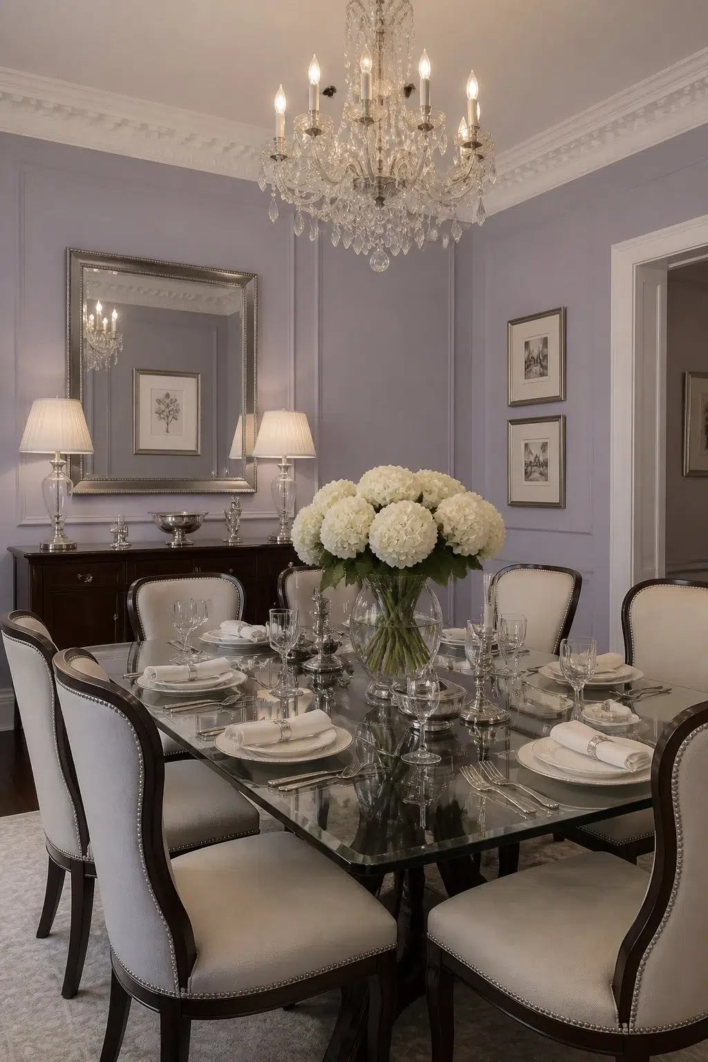 Ash Violet paint in a elegant dining room