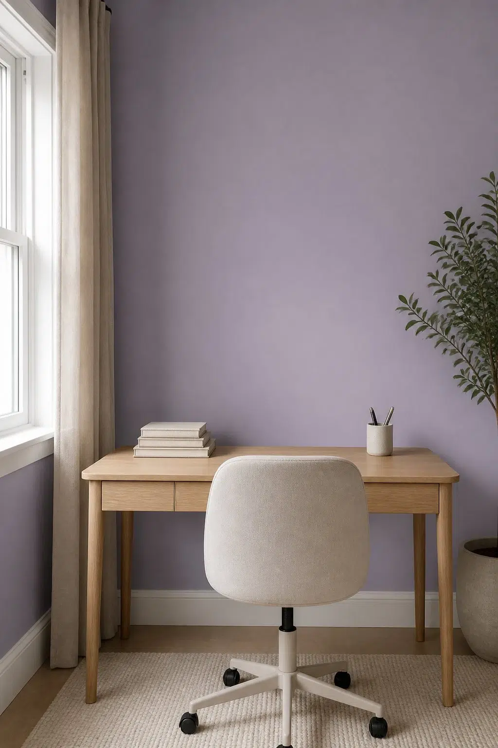 Sherwin-Williams Ash Violet in a neutral home office