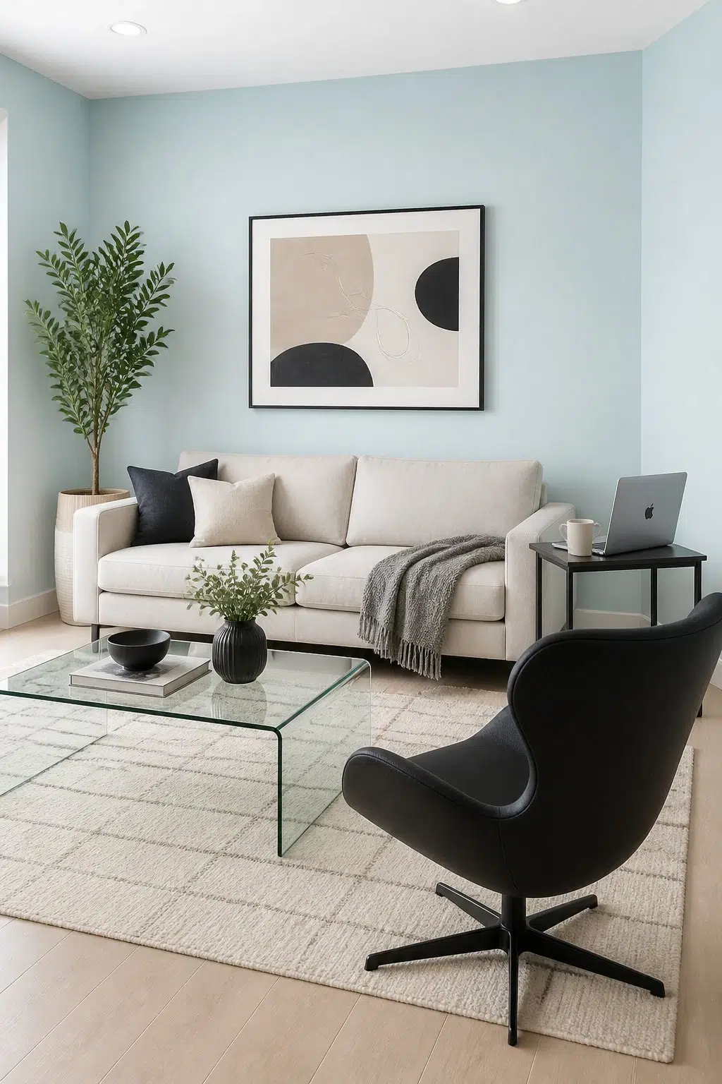 A contemporary living room painted in Atmospheric