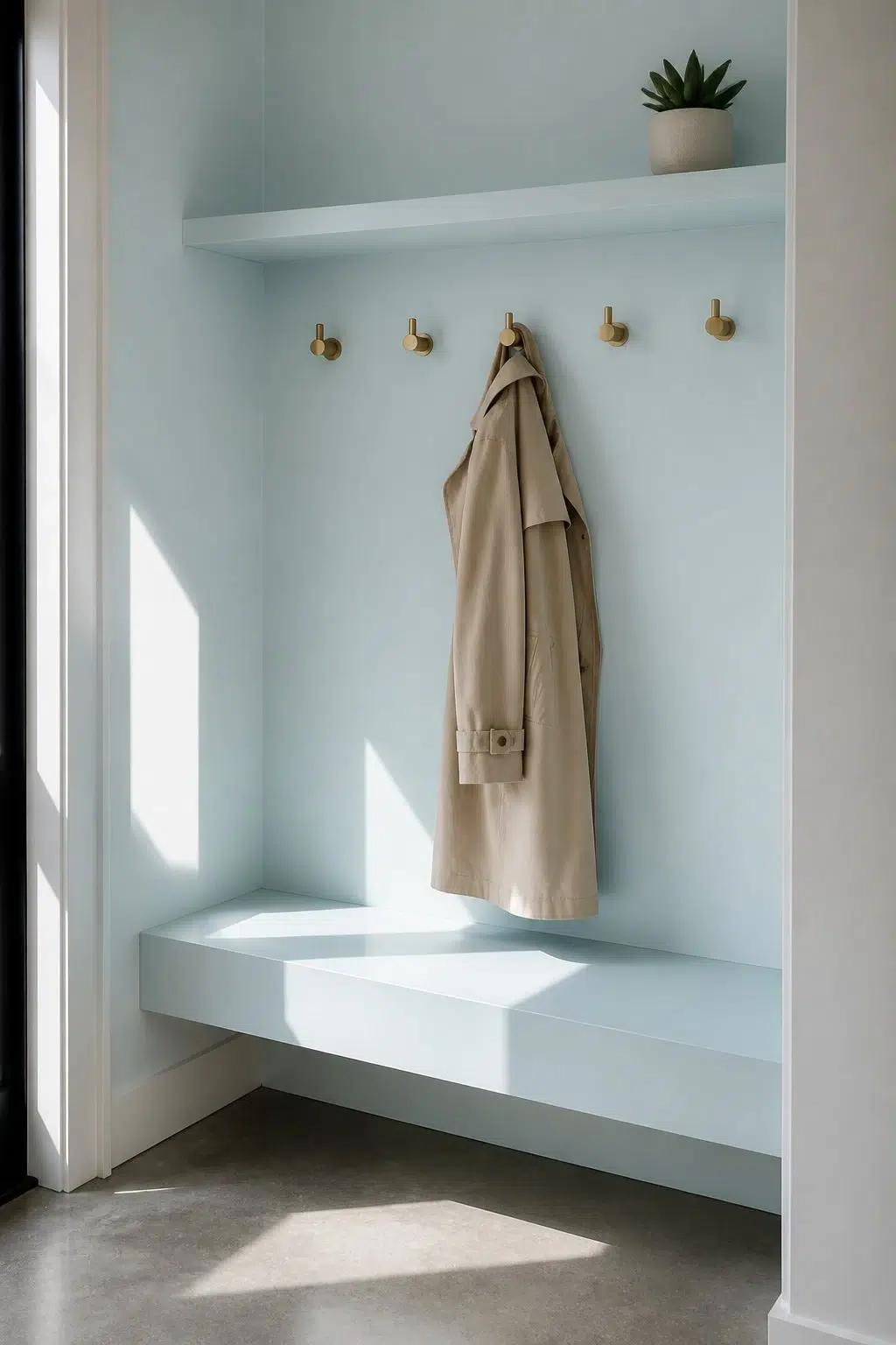 Atmospheric paint in a tiny mudroom
