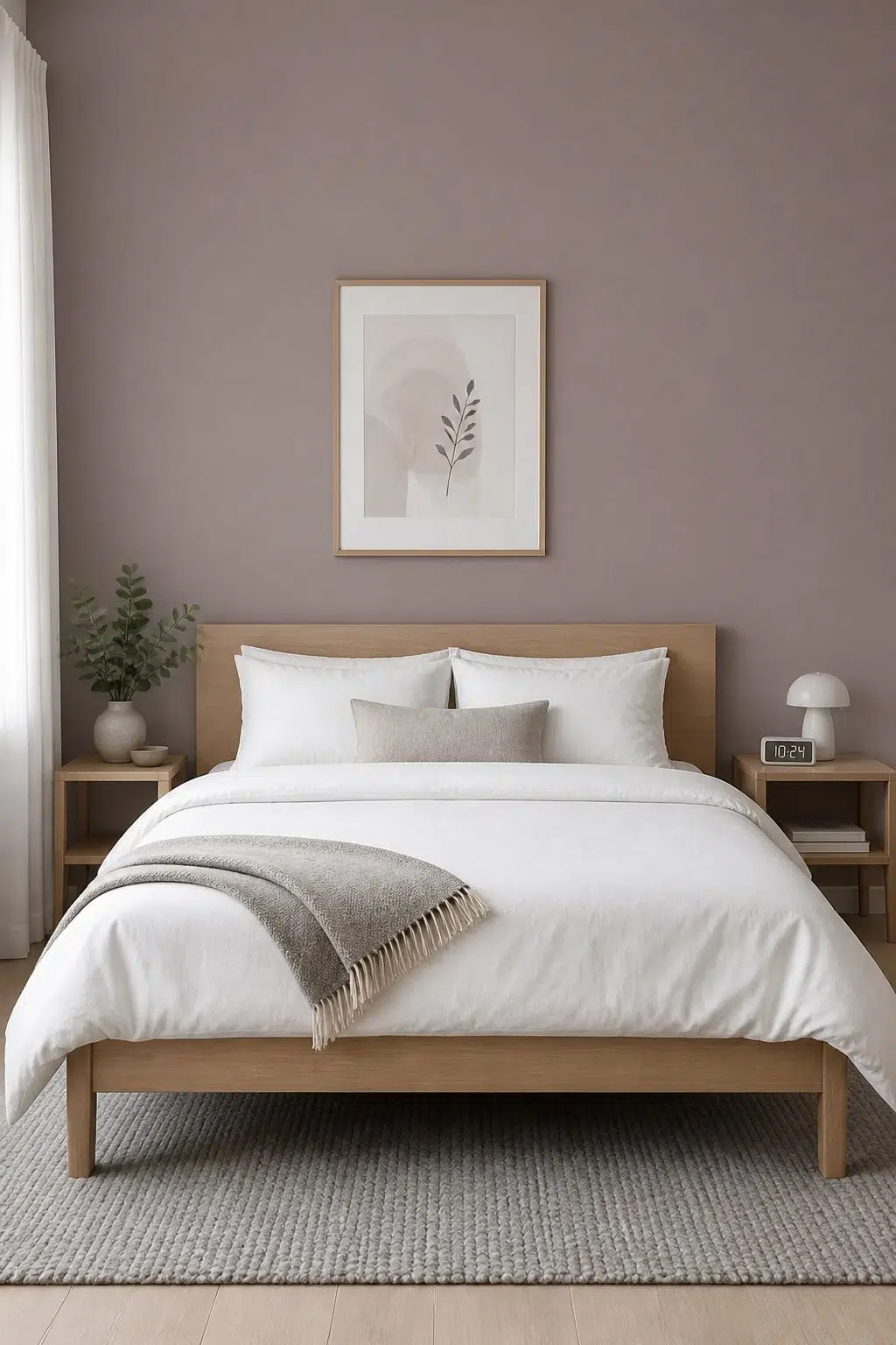 A scandinavian bedroom painted in Auger Shell