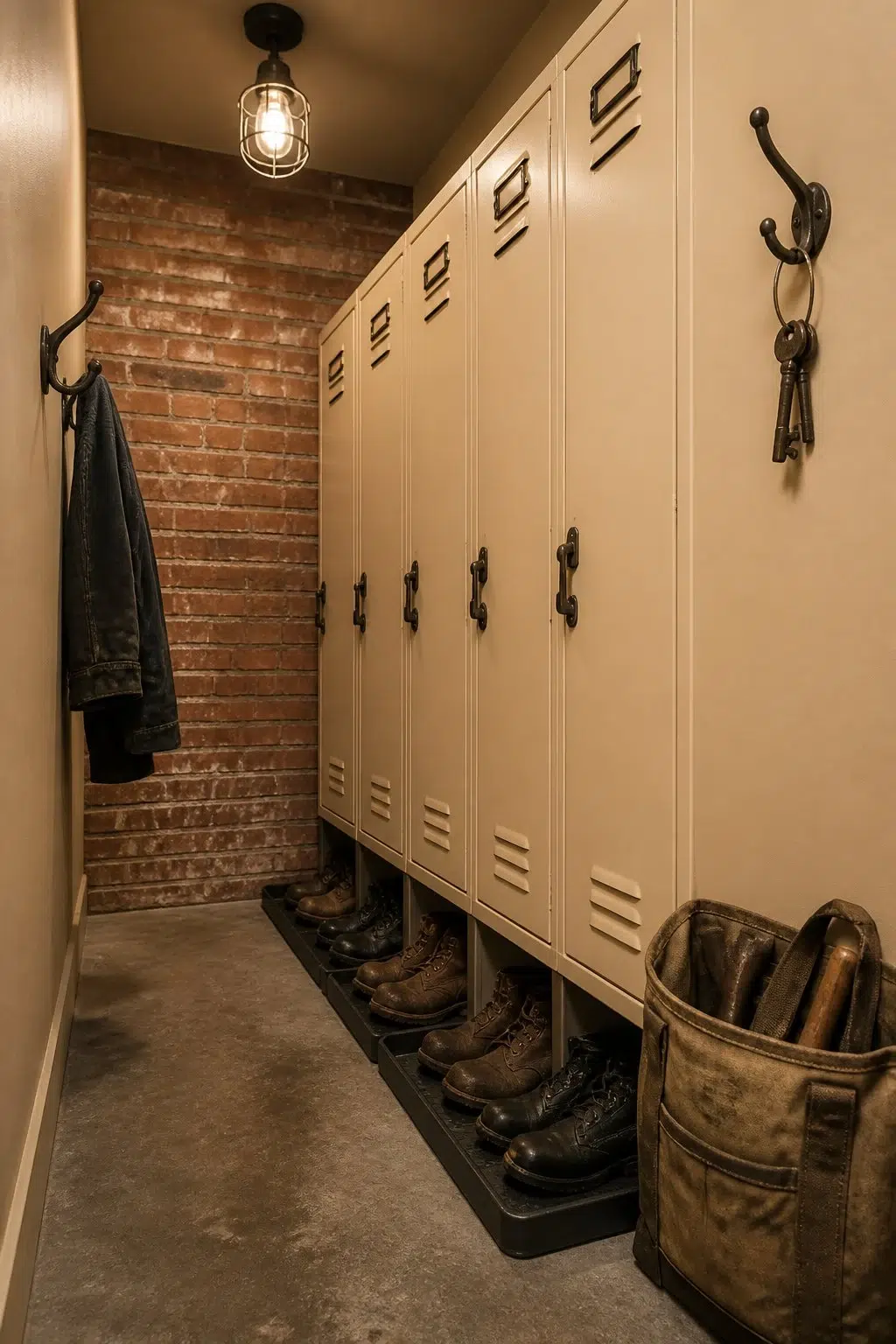 August Moon paint in a industrial mudroom