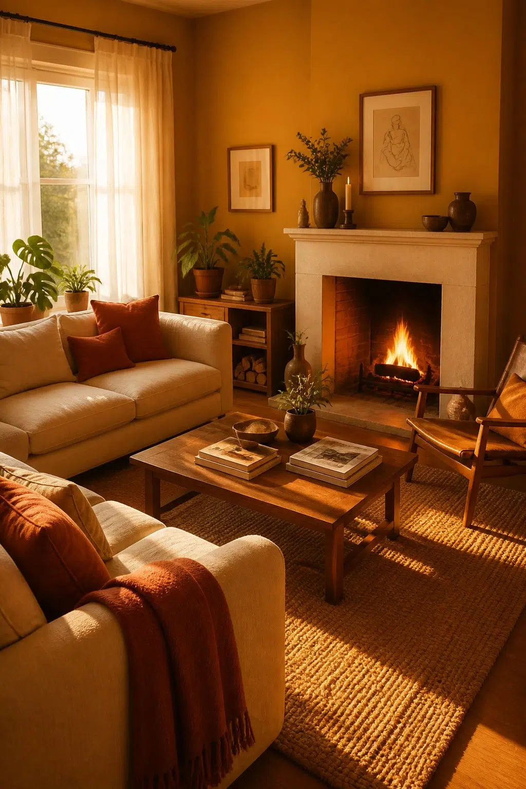 A cozy living room painted in Auric