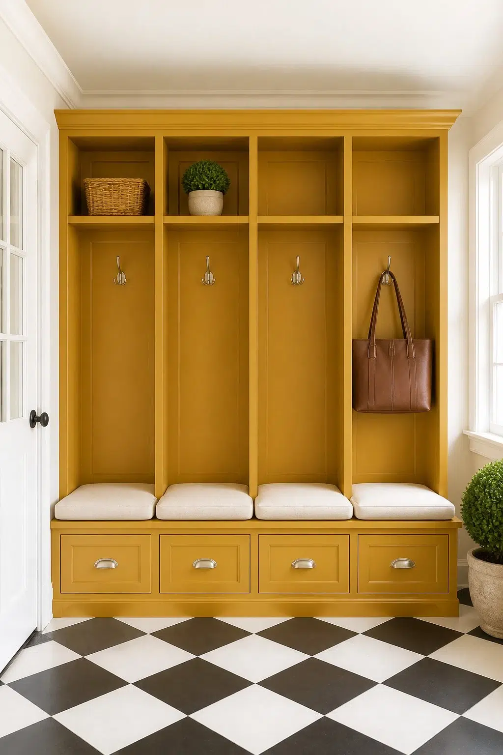 Auric paint in a classy mudroom