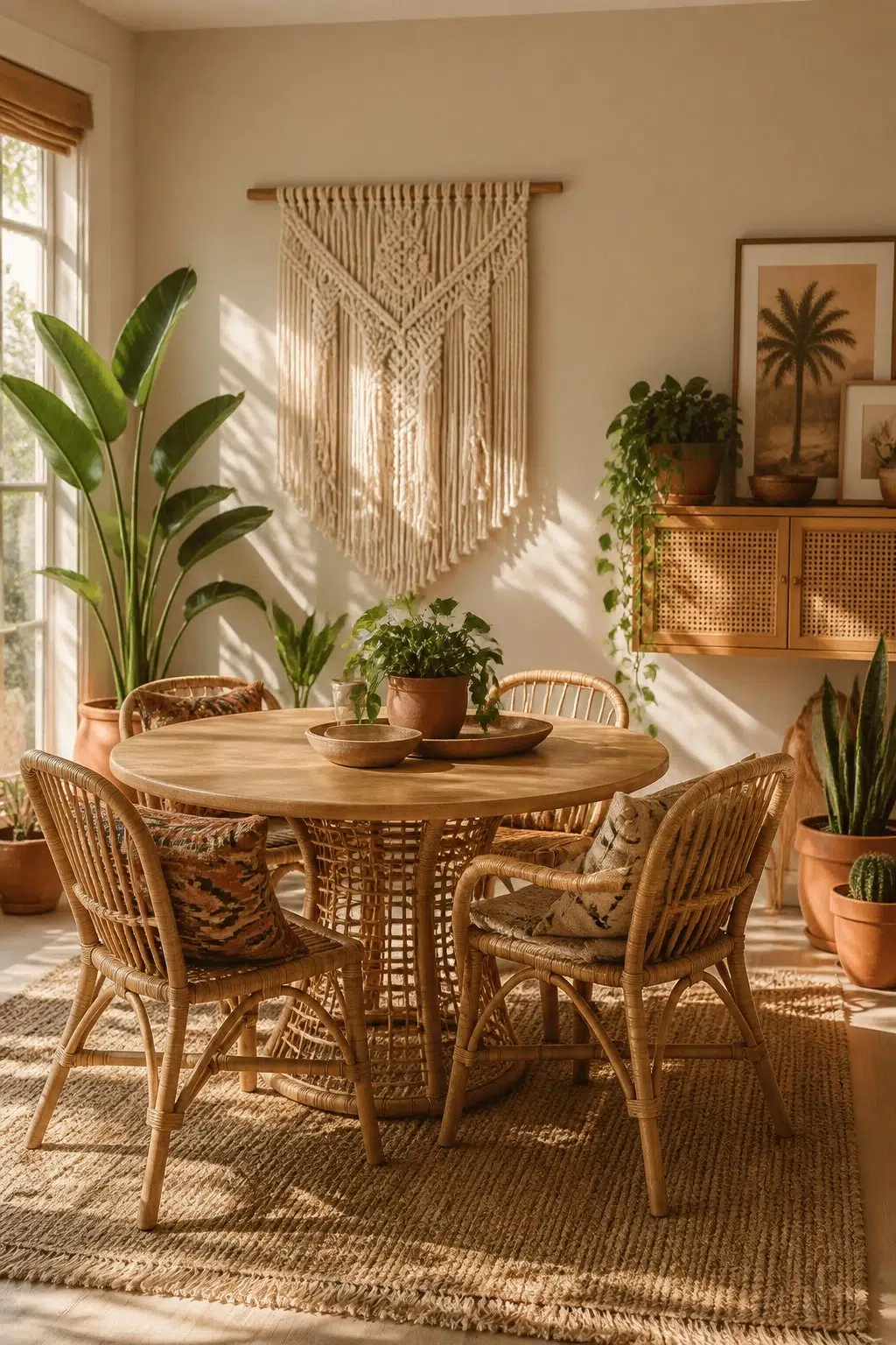 Avenue Tan paint in a boho dining room