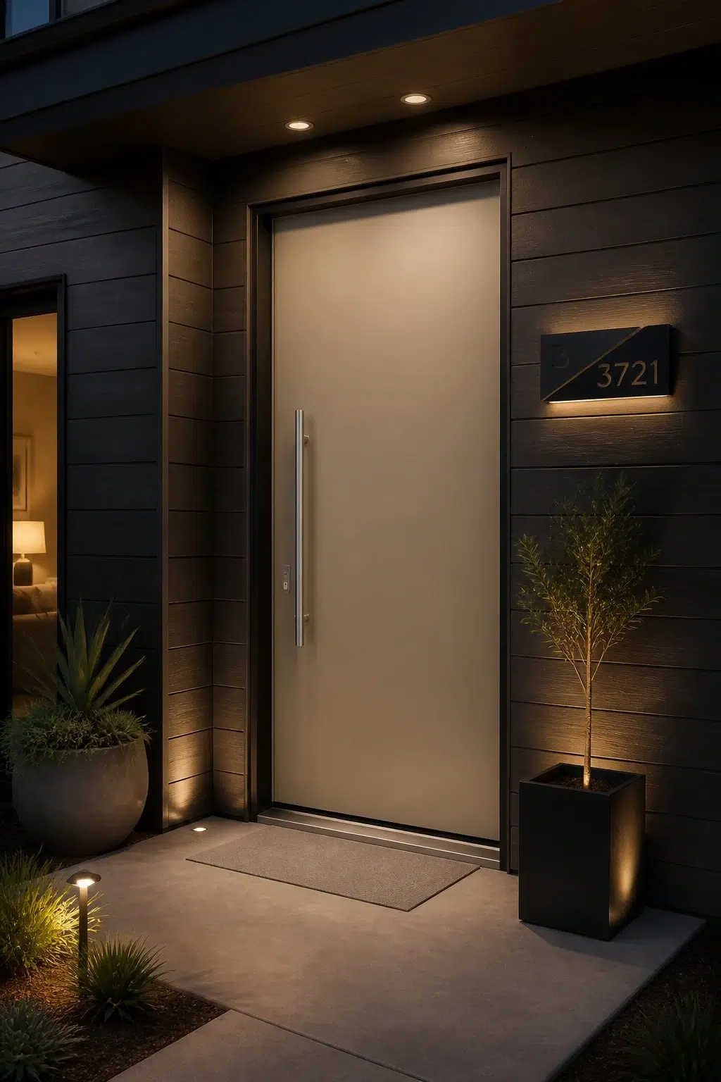stylish front door featuring Avenue Tan by Sherwin-Williams