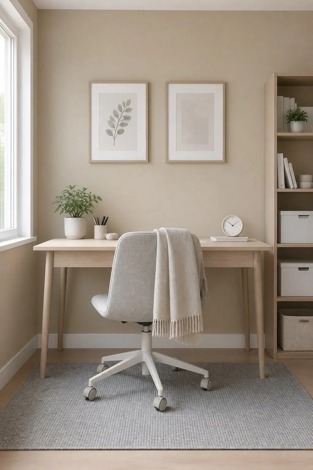 Sherwin-Williams Avenue Tan in a scandinavian home office