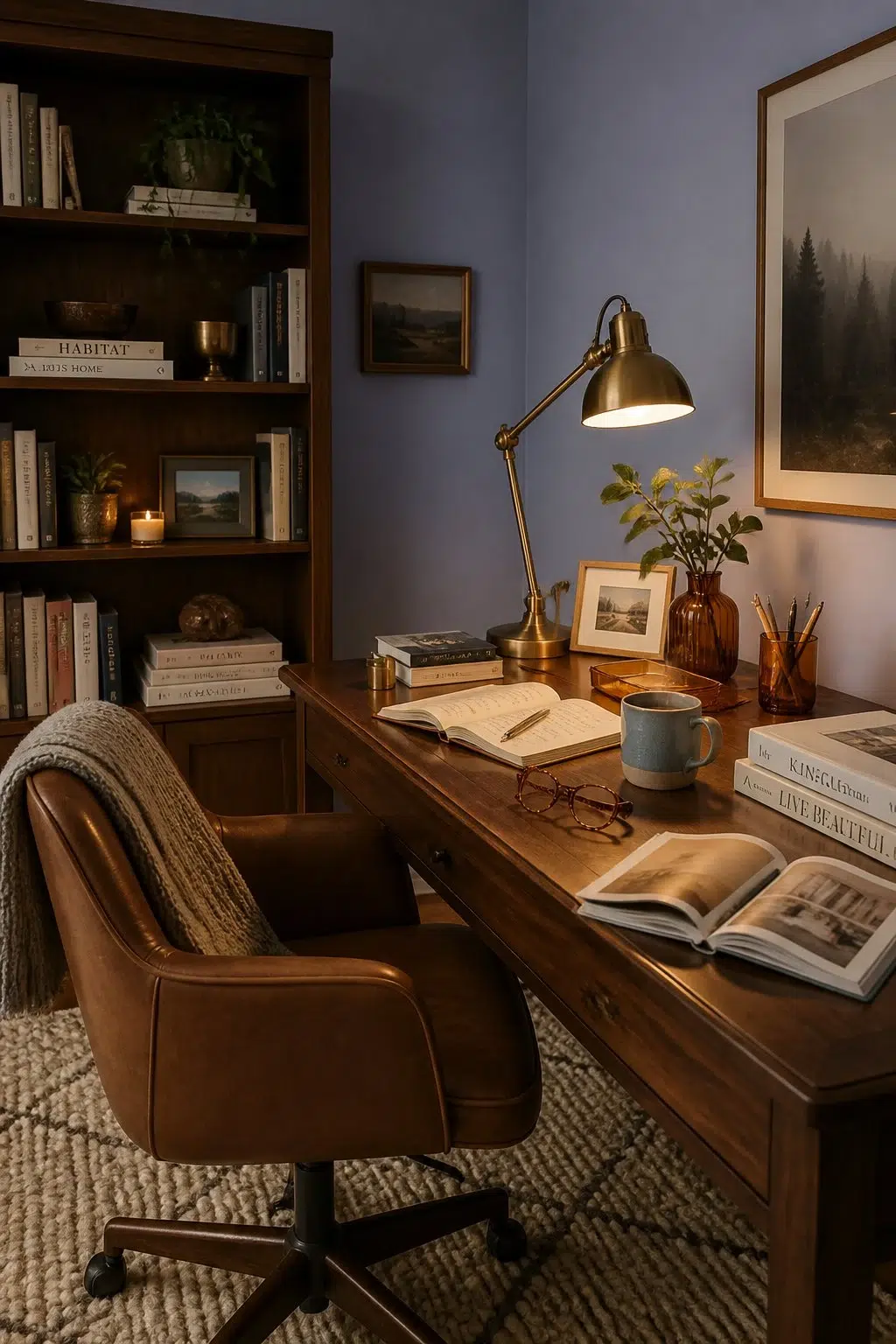 Sherwin-Williams Awesome Violet in a warm home office