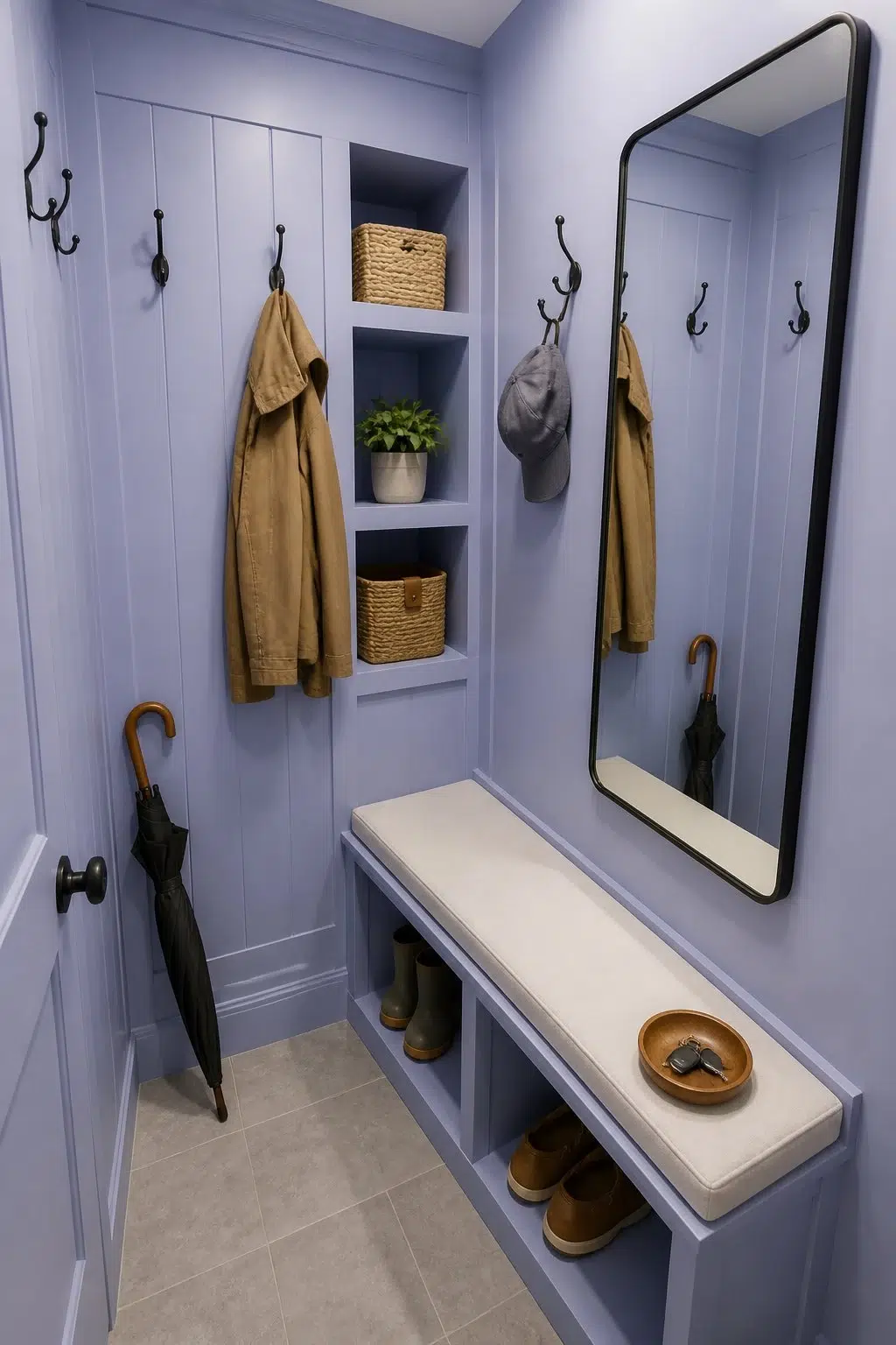 Awesome Violet paint in a small mudroom