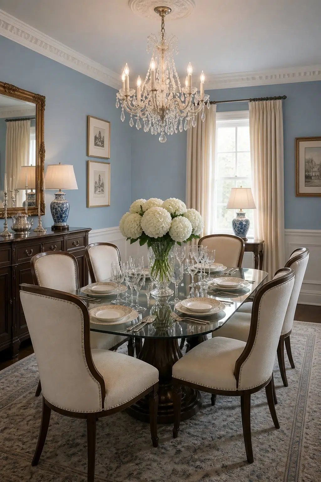 Baby Blue Eyes paint in a elegant dining room
