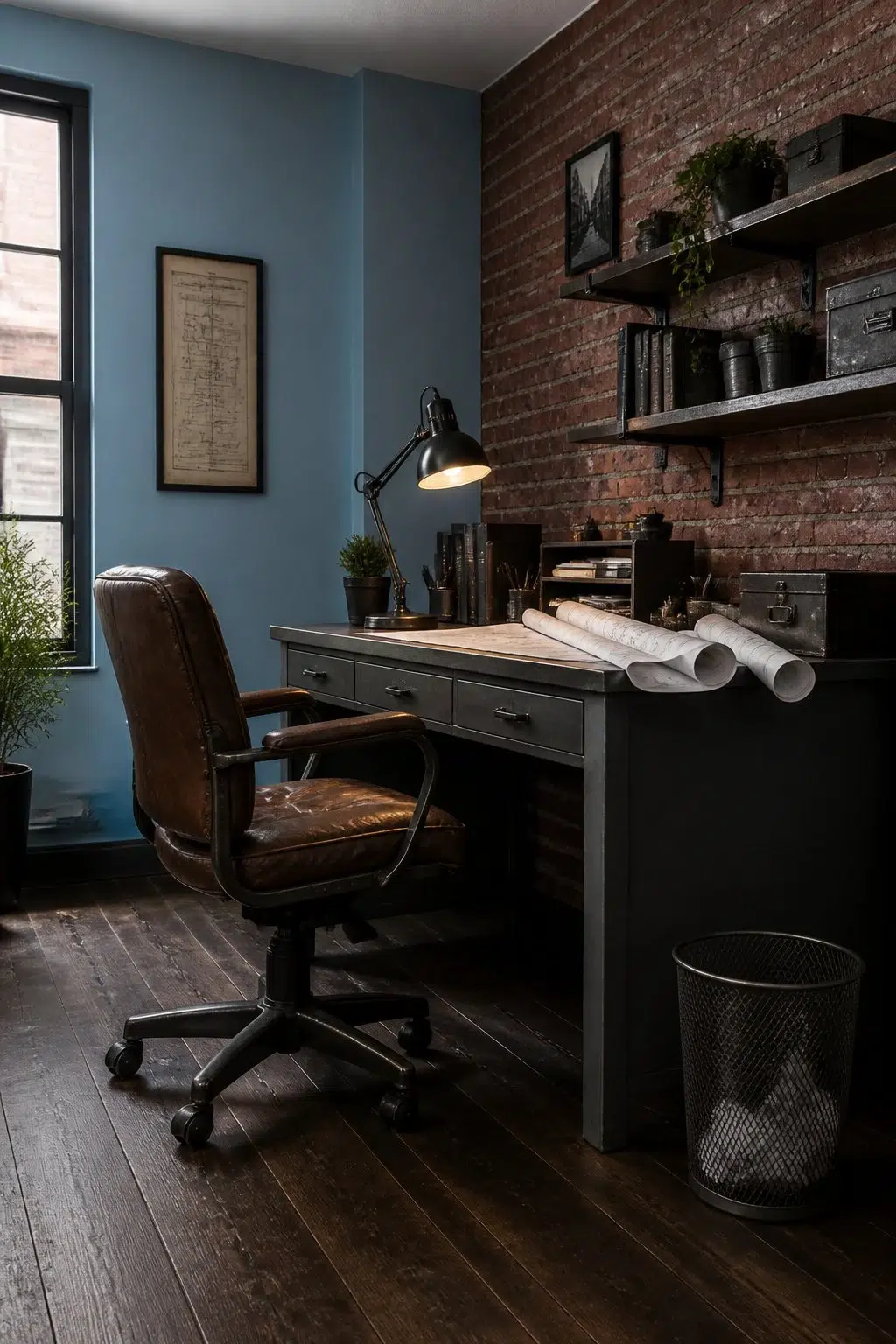 Sherwin-Williams Baby Blue Eyes in a industrial home office