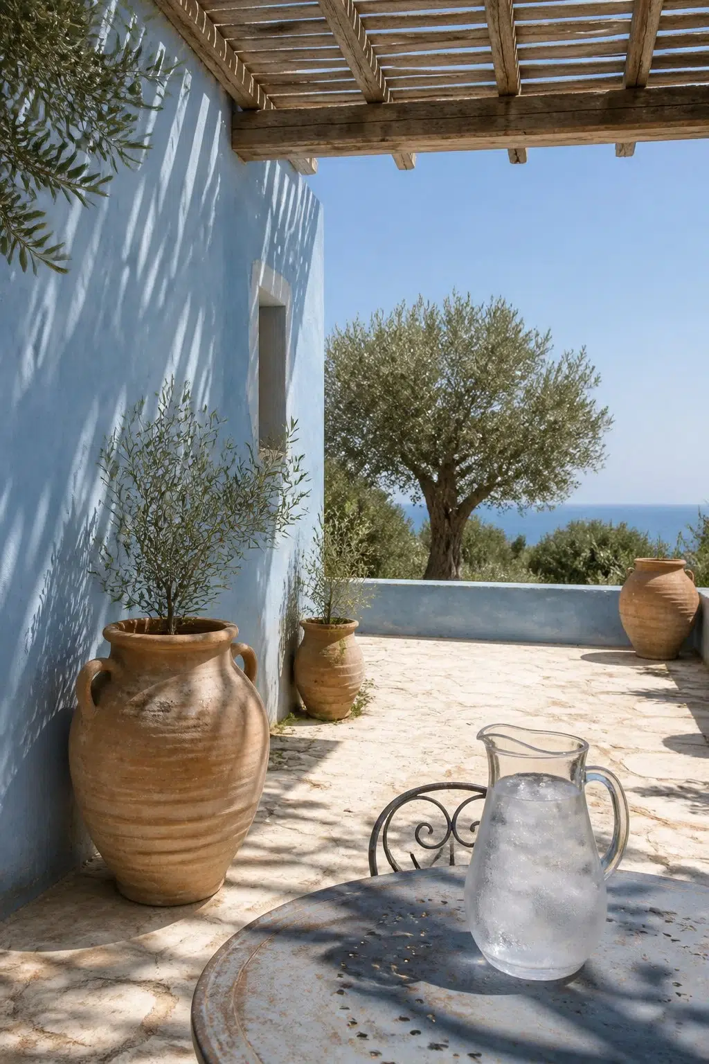 mediterranean patio featuring Baby Blue Eyes by Sherwin-Williams