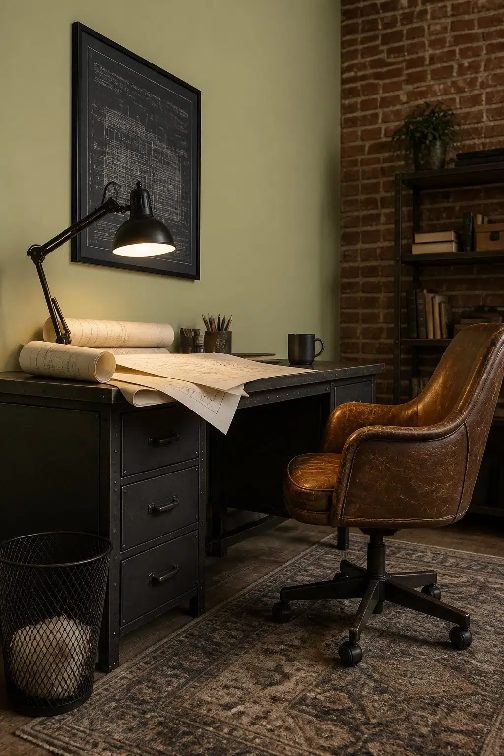 Sherwin-Williams Baby Bok Choy in a industrial home office