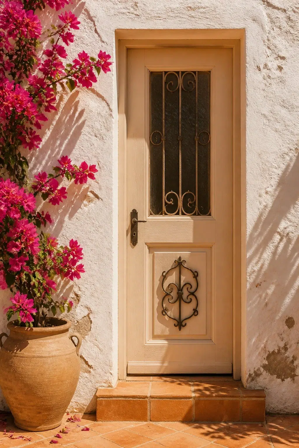 mediterranean front door featuring Bagel by Sherwin-Williams