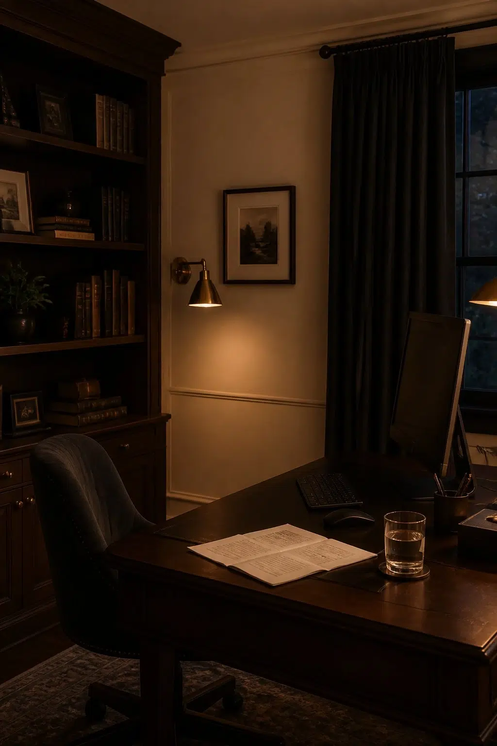Sherwin-Williams Bagel in a moody home office