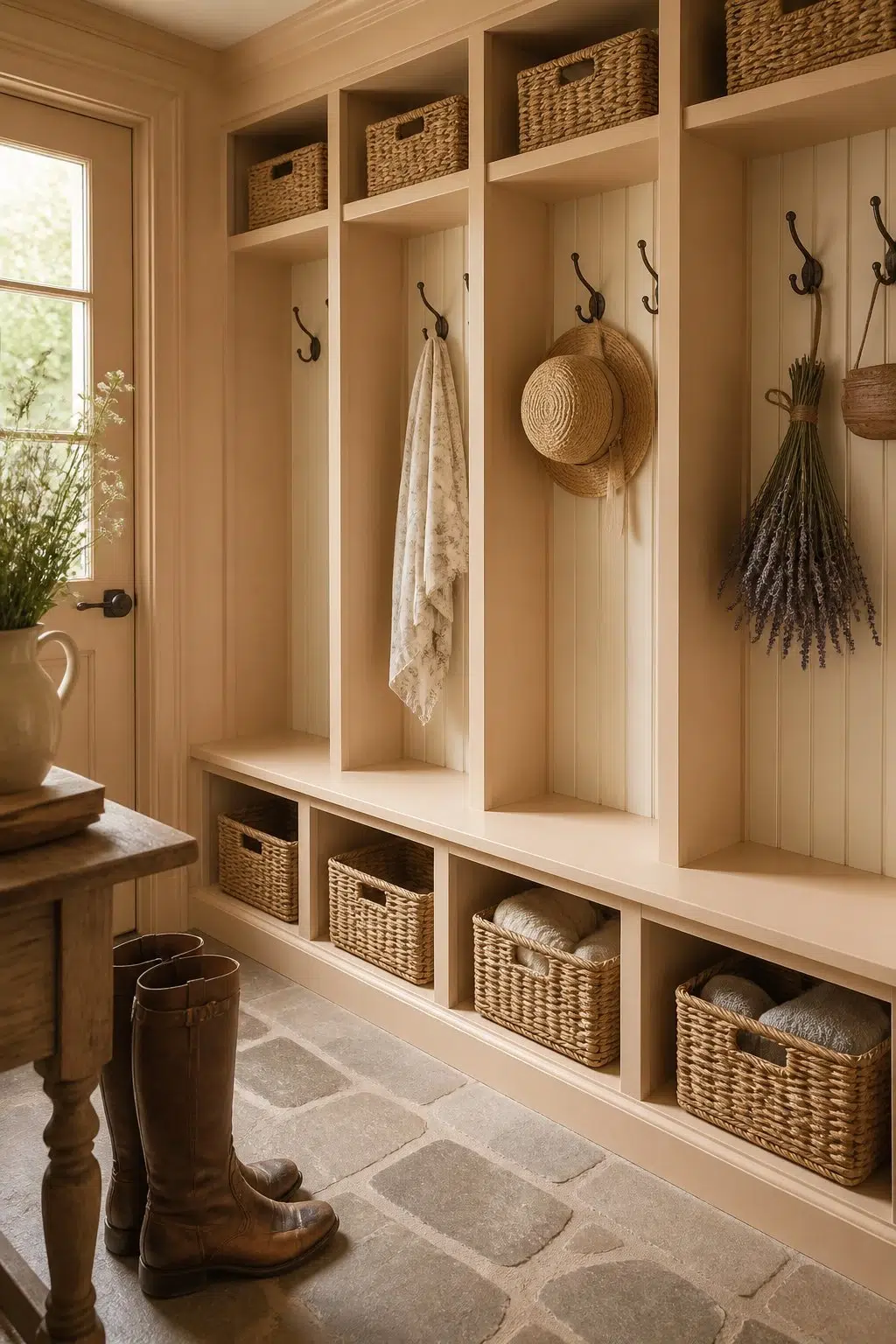 Bagel paint in a cottagecore mudroom