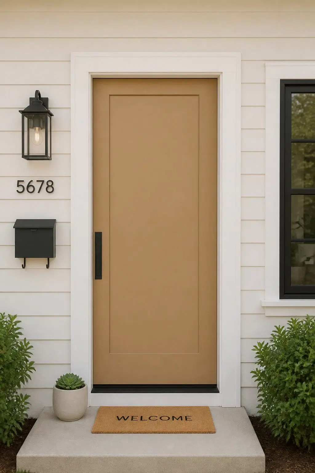 minimalist front door featuring Baguette by Sherwin-Williams