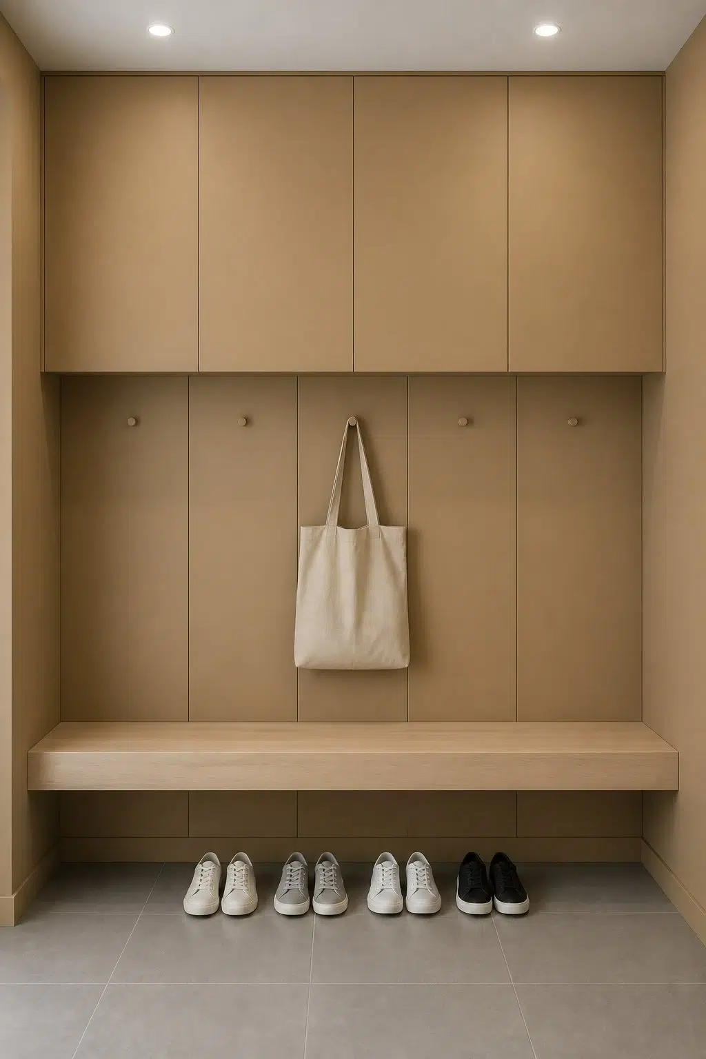 Baguette paint in a neutral mudroom