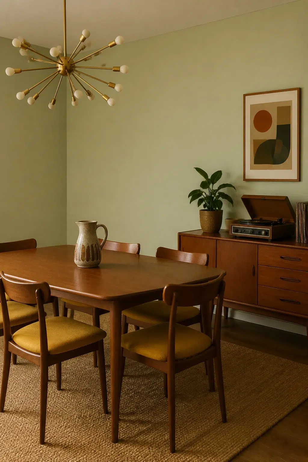 Baize Green paint in a mid century dining room