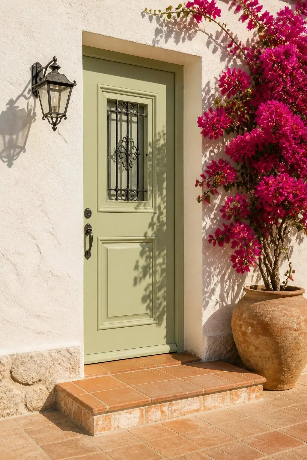mediterranean front door featuring Baize Green by Sherwin-Williams