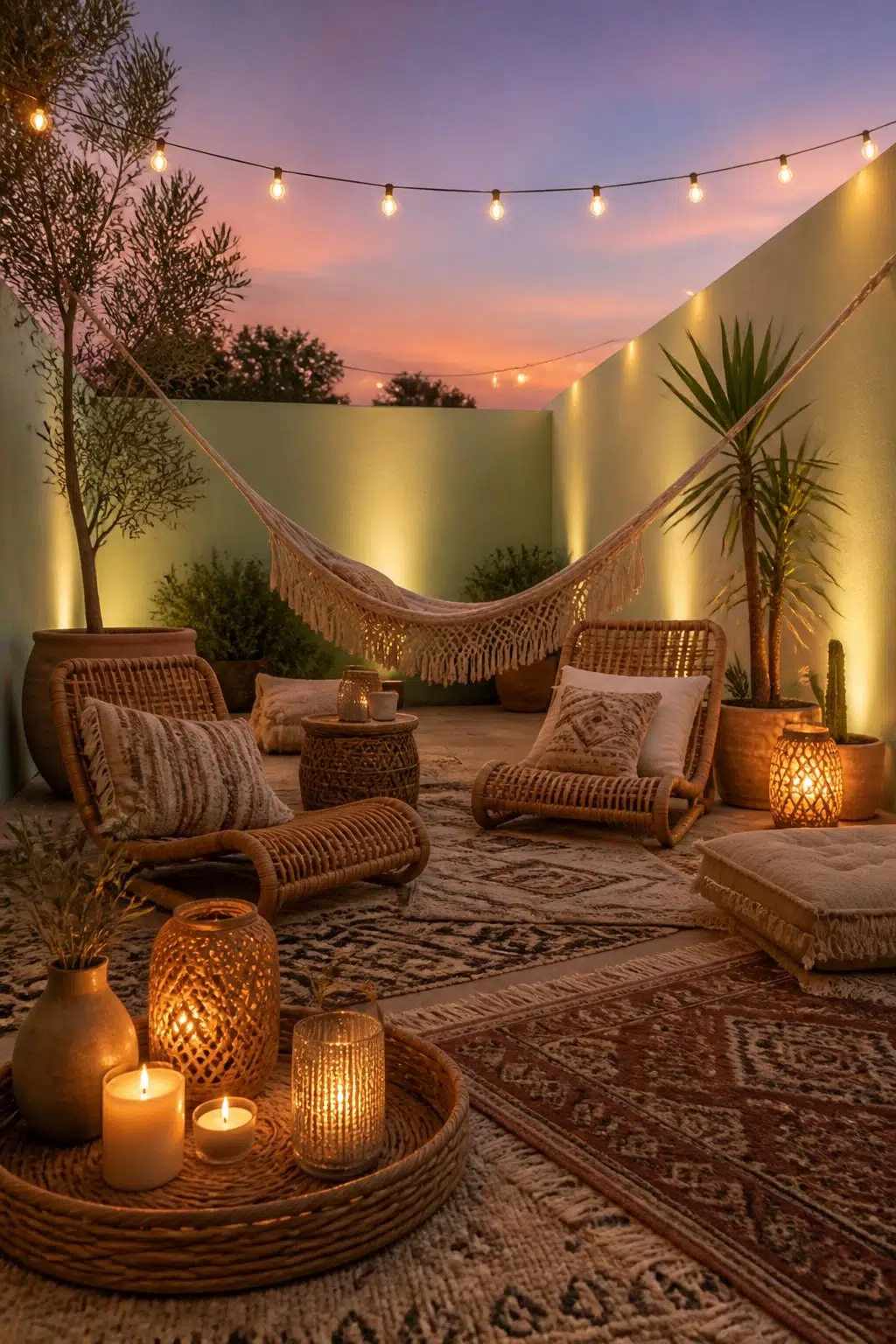 boho patio featuring Baize Green by Sherwin-Williams