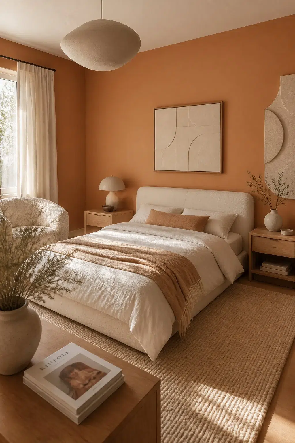 A organic modern bedroom painted in Bakelite Gold