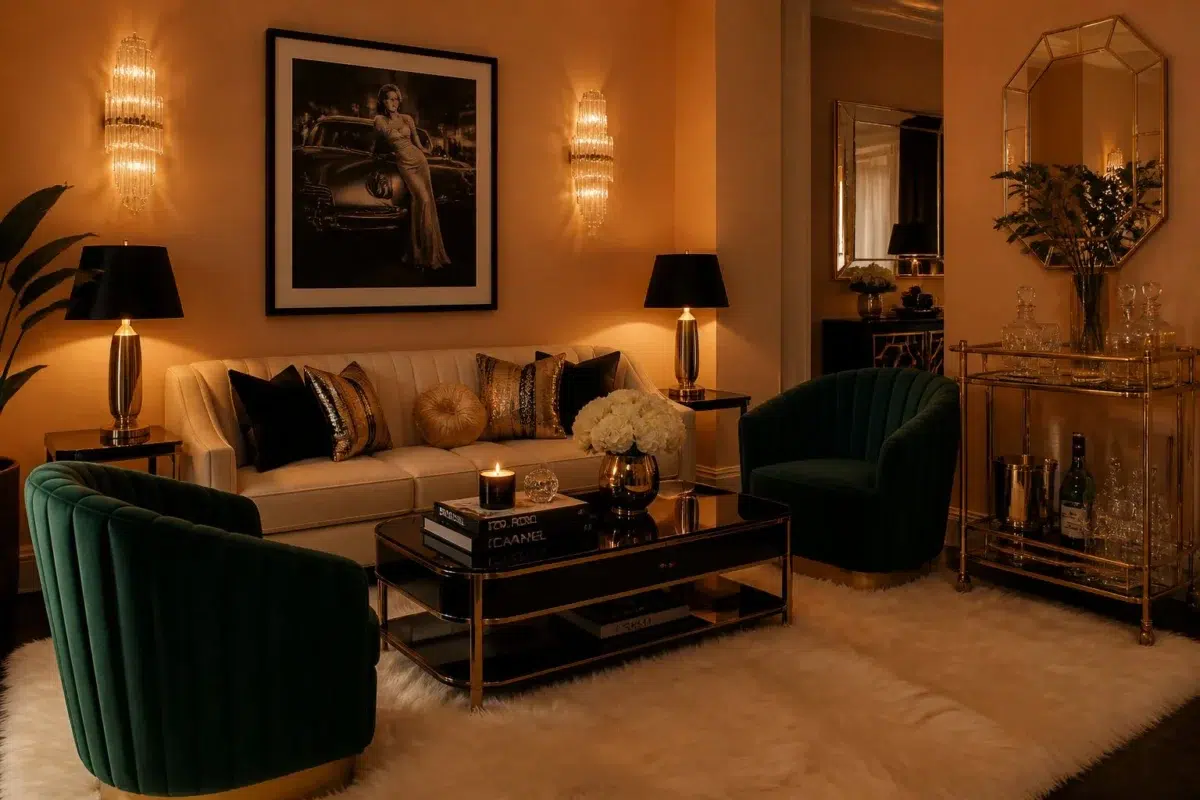 Bakelite Gold paint color — Living Room (Hollywood Regency)