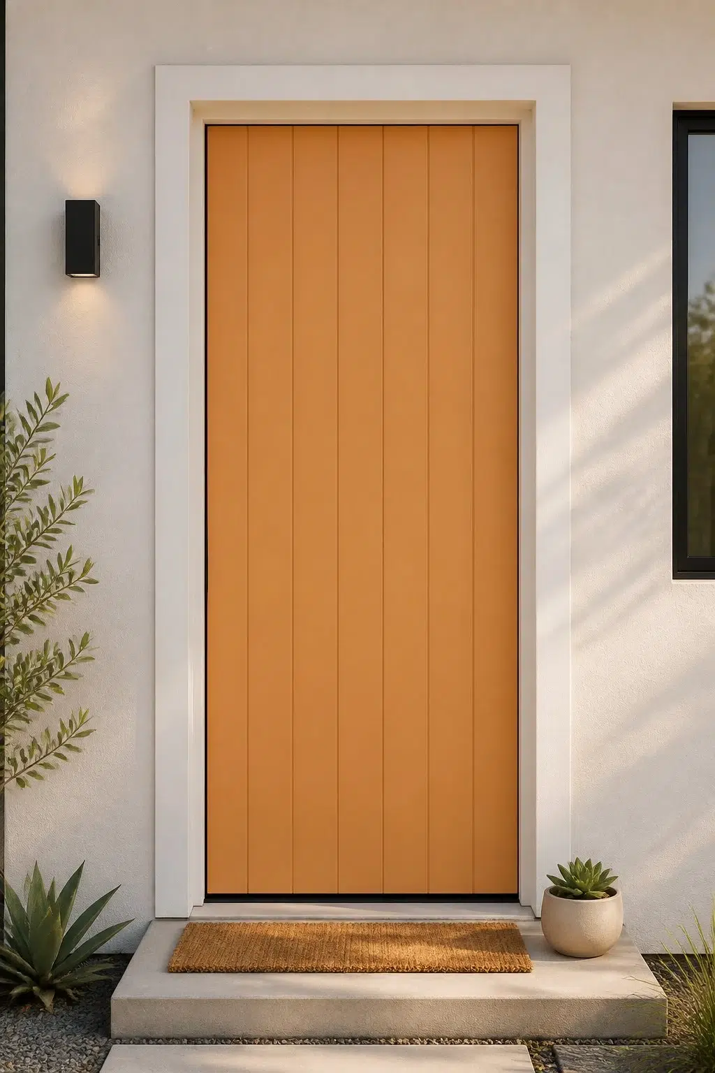 minimalist front door featuring Bakelite Gold by Sherwin-Williams