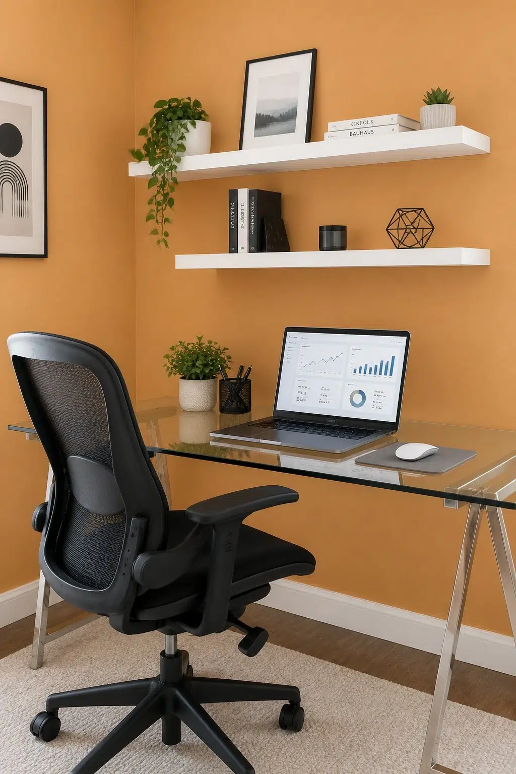 Sherwin-Williams Bakelite Gold in a contemporary home office