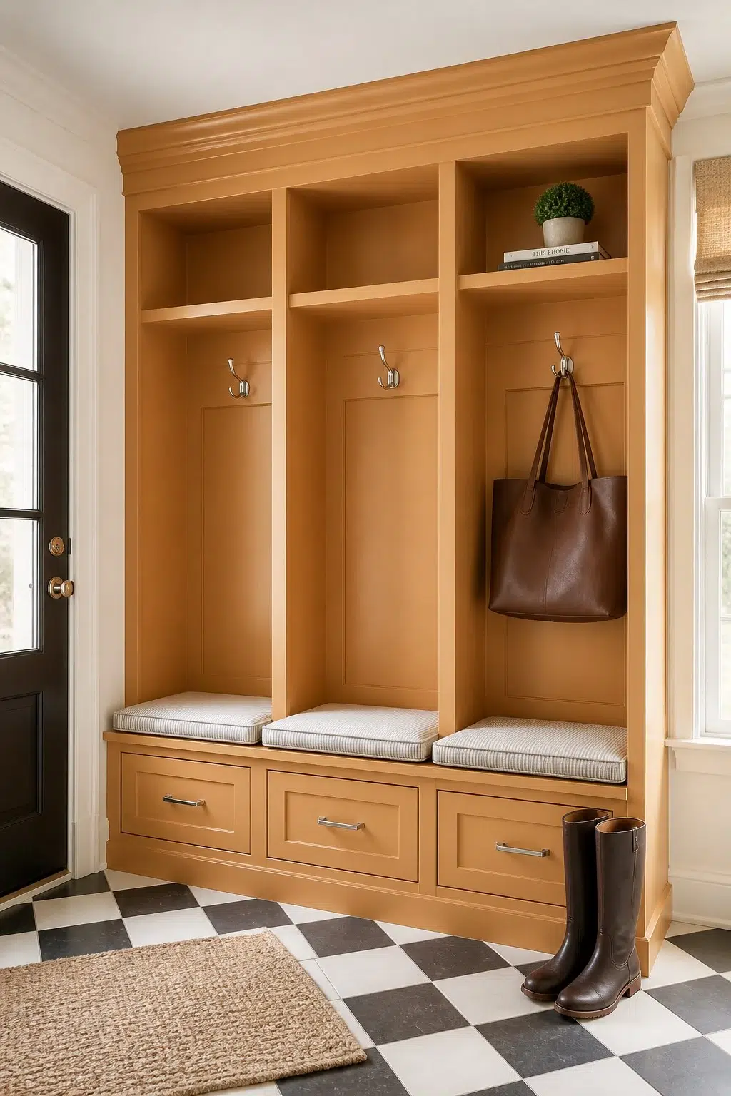 Bakelite Gold paint in a classy mudroom