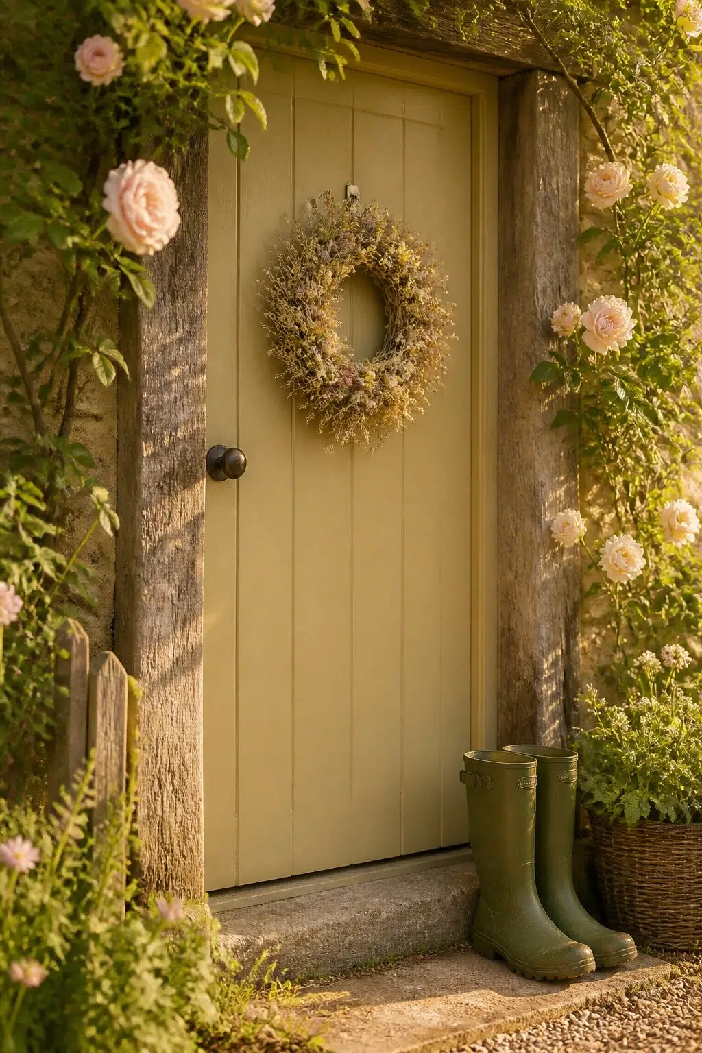 cottagecore front door featuring Bamboo Shoot by Sherwin-Williams