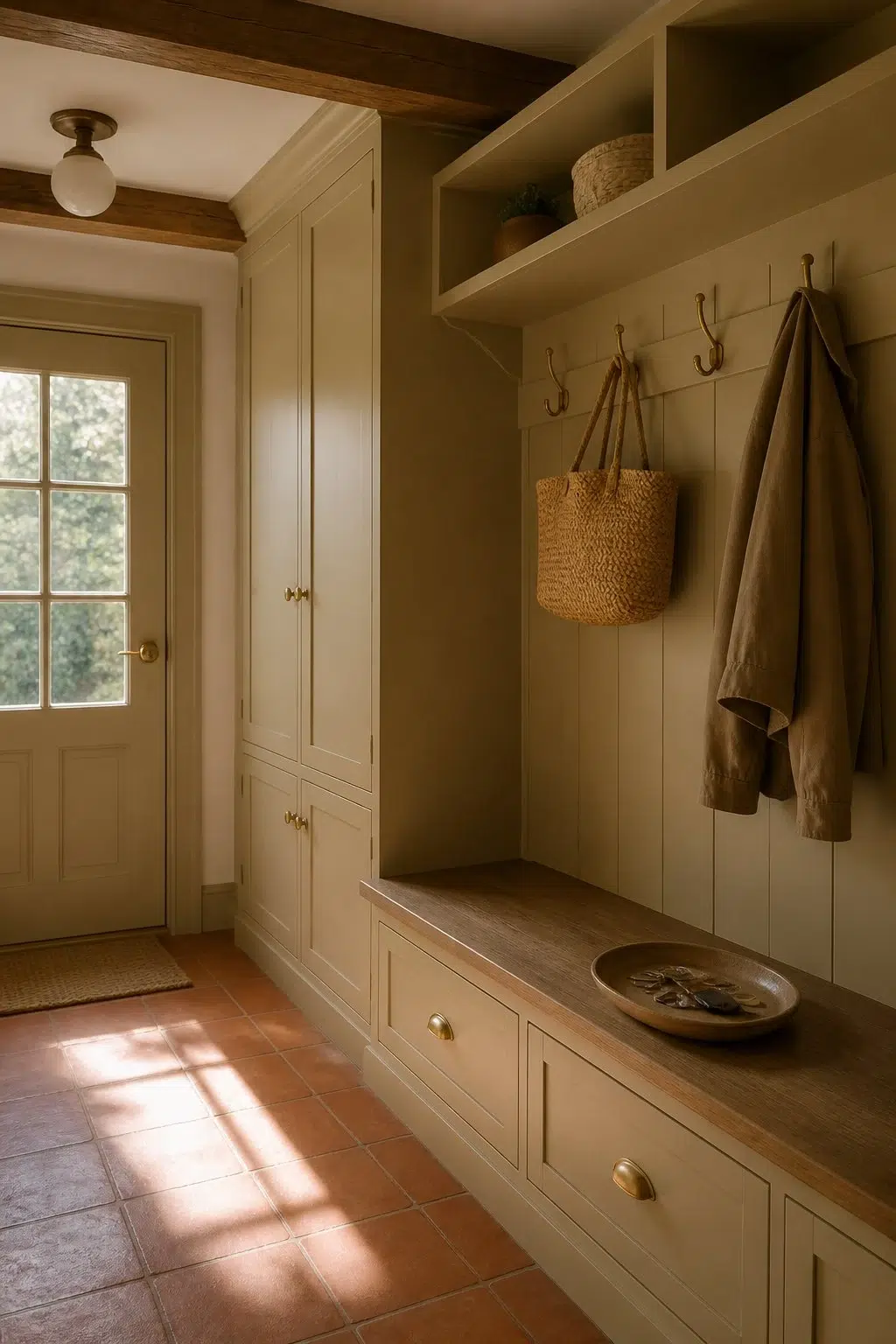Bamboo Shoot paint in a earthy mudroom