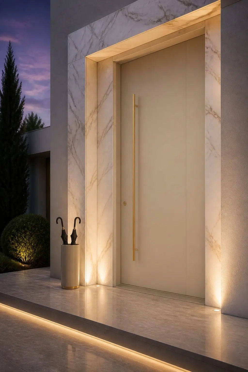 modern luxury front door featuring Barcelona Beige by Sherwin-Williams