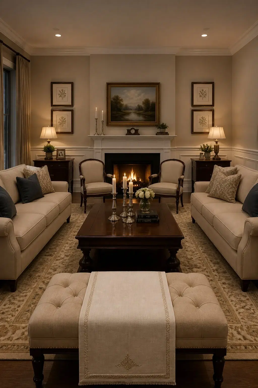 A traditional living room painted in Barcelona Beige