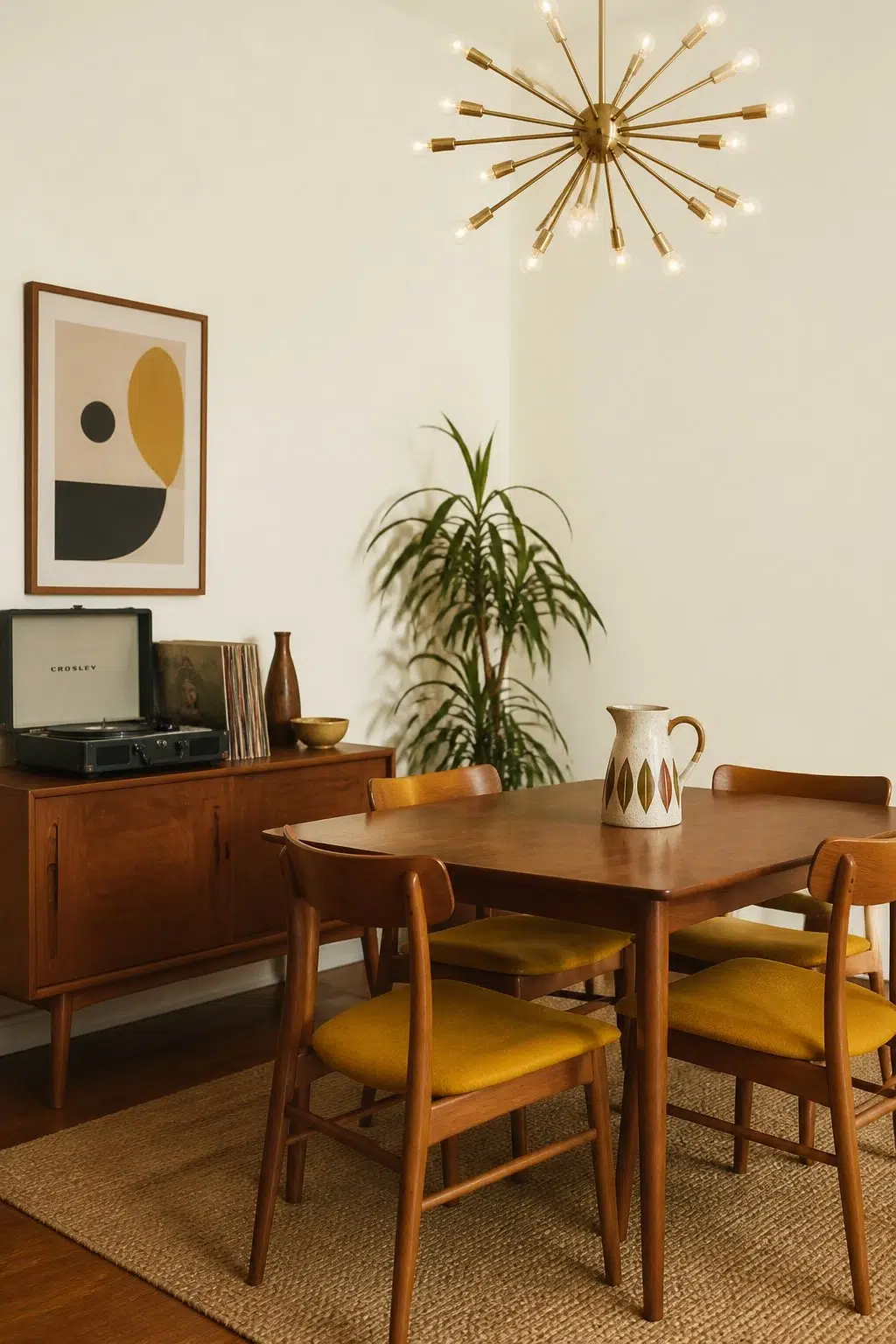 Barely Pear paint in a mid century dining room