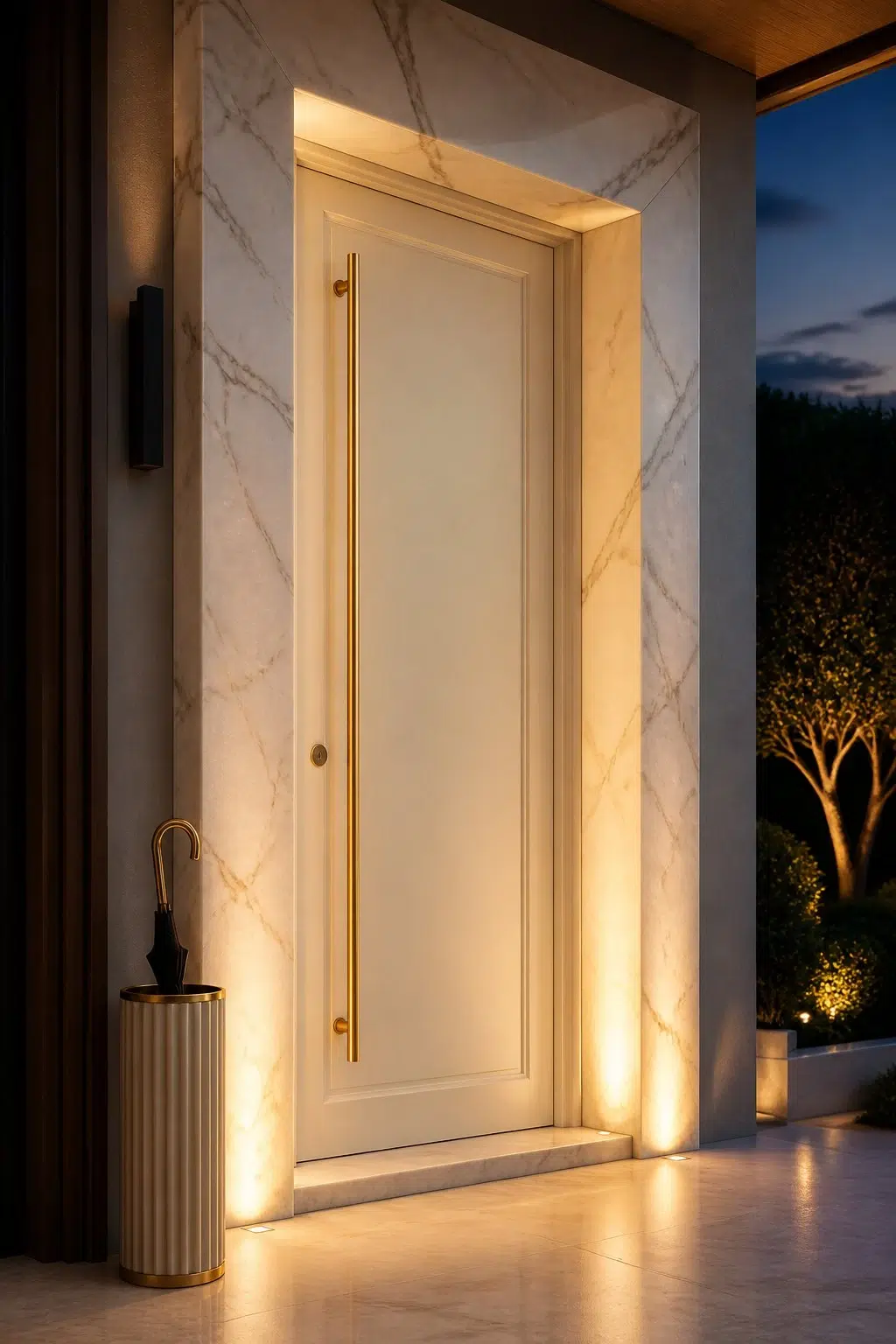 modern luxury front door featuring Barely Pear by Sherwin-Williams