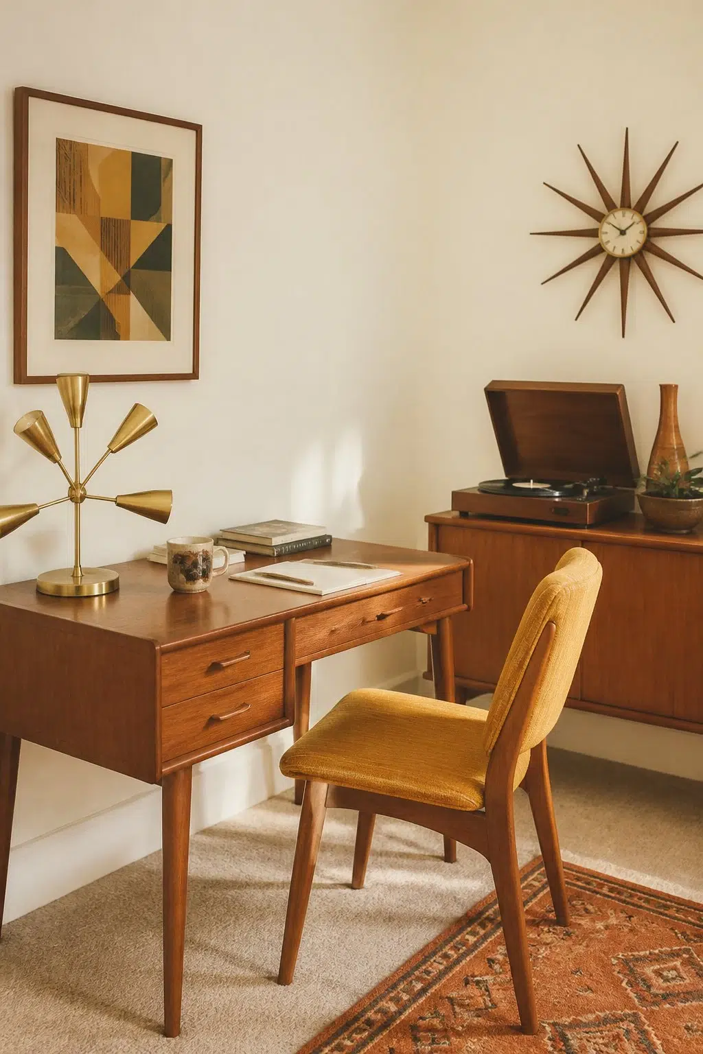 Sherwin-Williams Barely Pear in a mid century home office