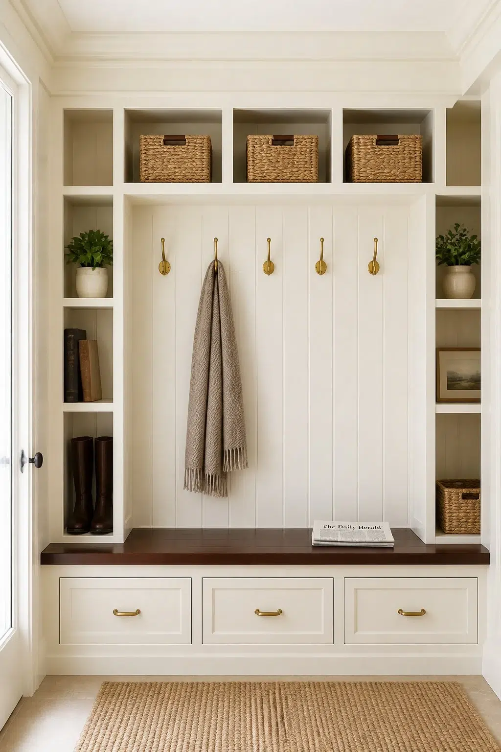 Barely Pear paint in a traditional mudroom
