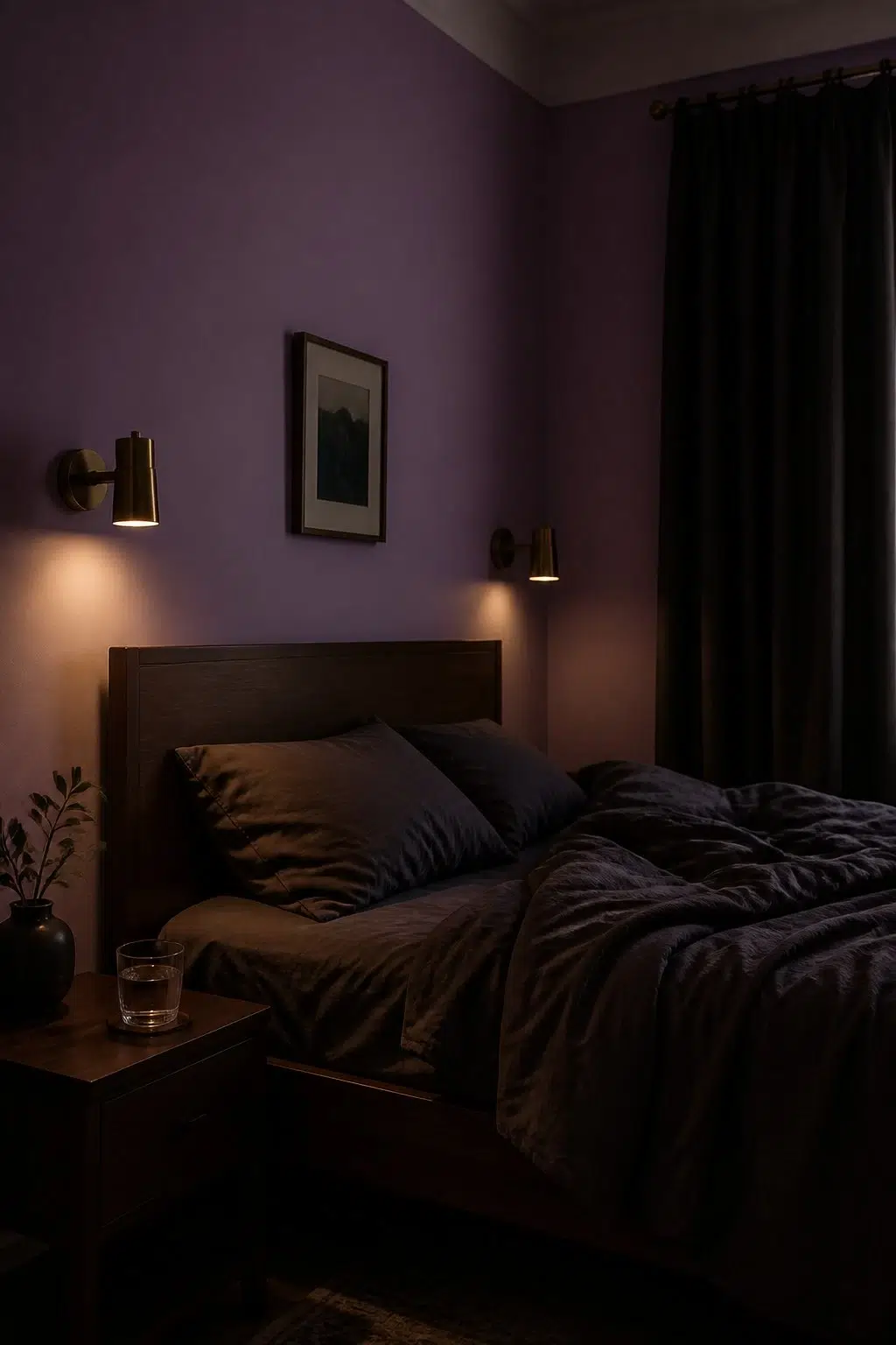 A moody bedroom painted in Baroness