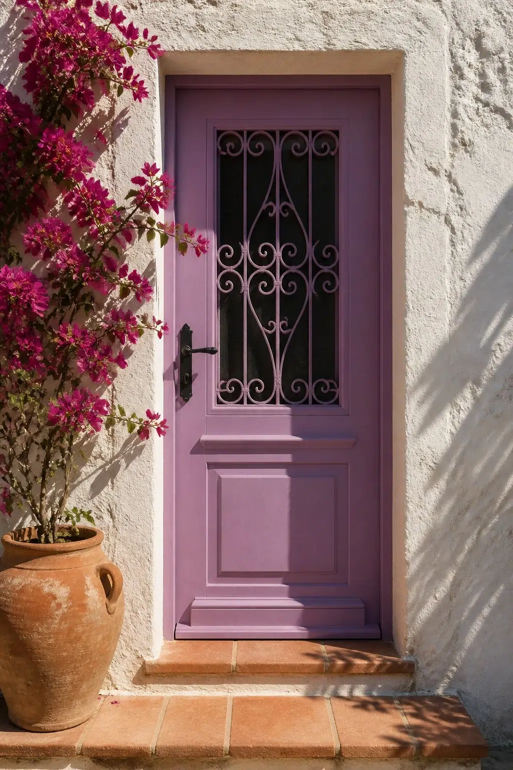 mediterranean front door featuring Baroness by Sherwin-Williams