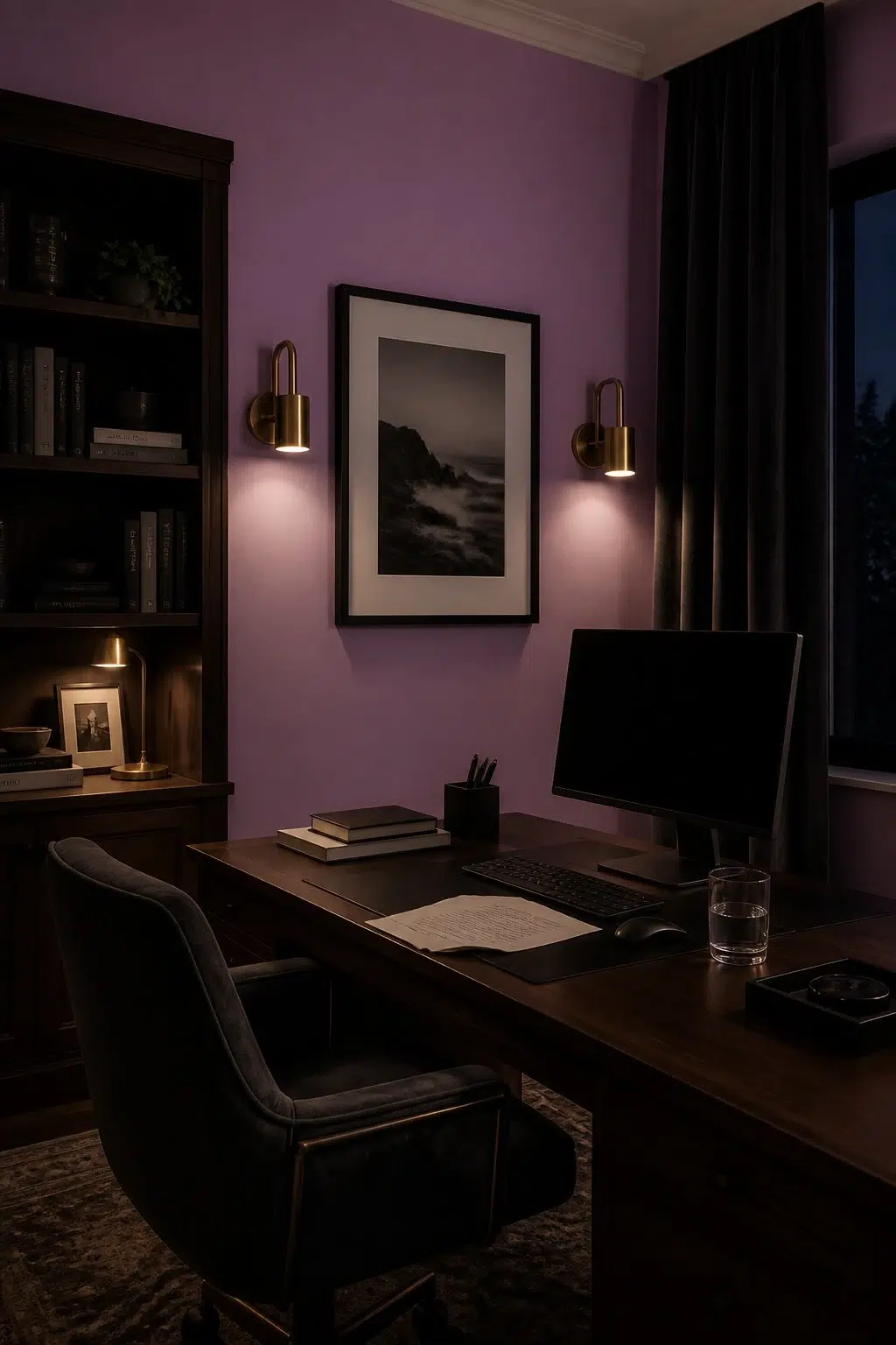 Sherwin-Williams Baroness in a moody home office