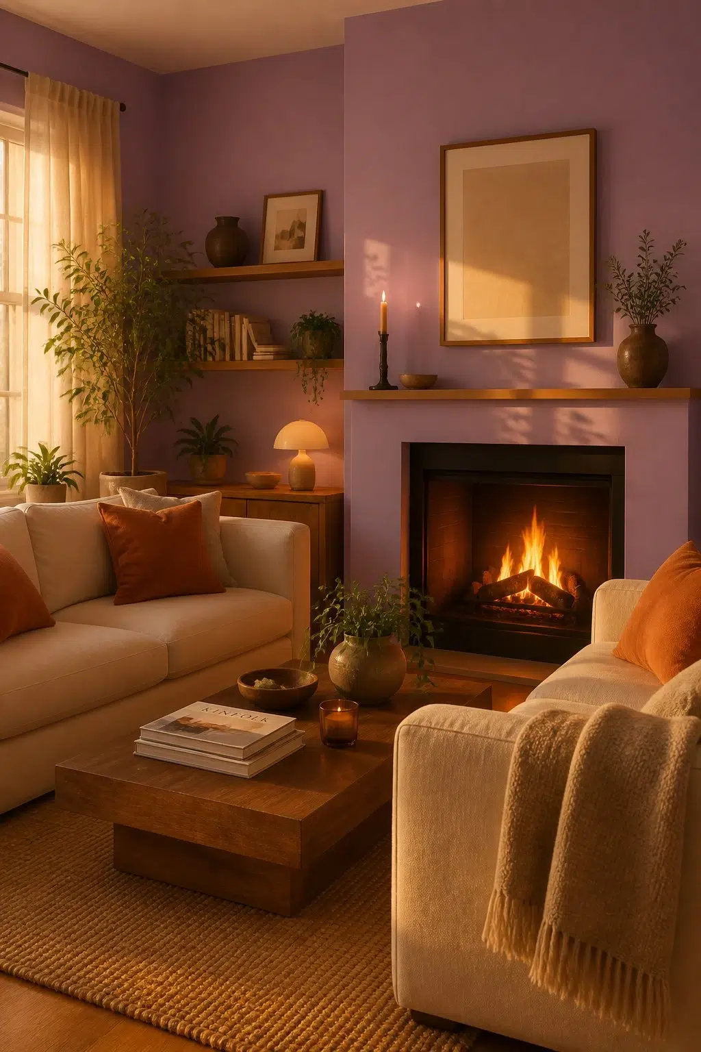 A cozy living room painted in Baroness