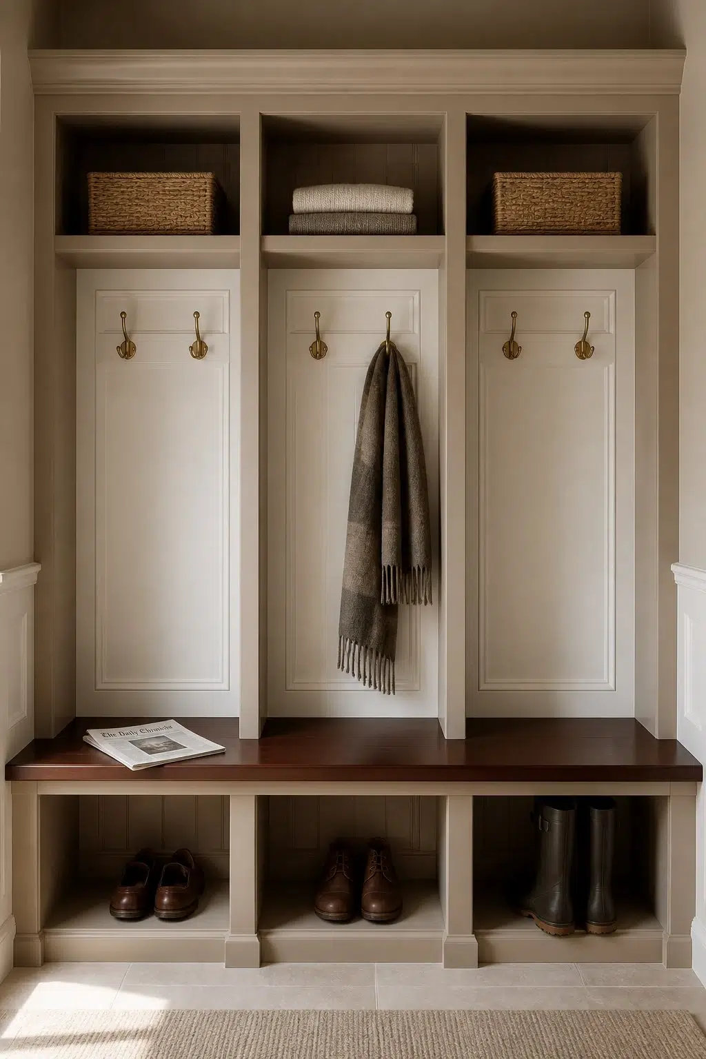 Barro Verde paint in a traditional mudroom