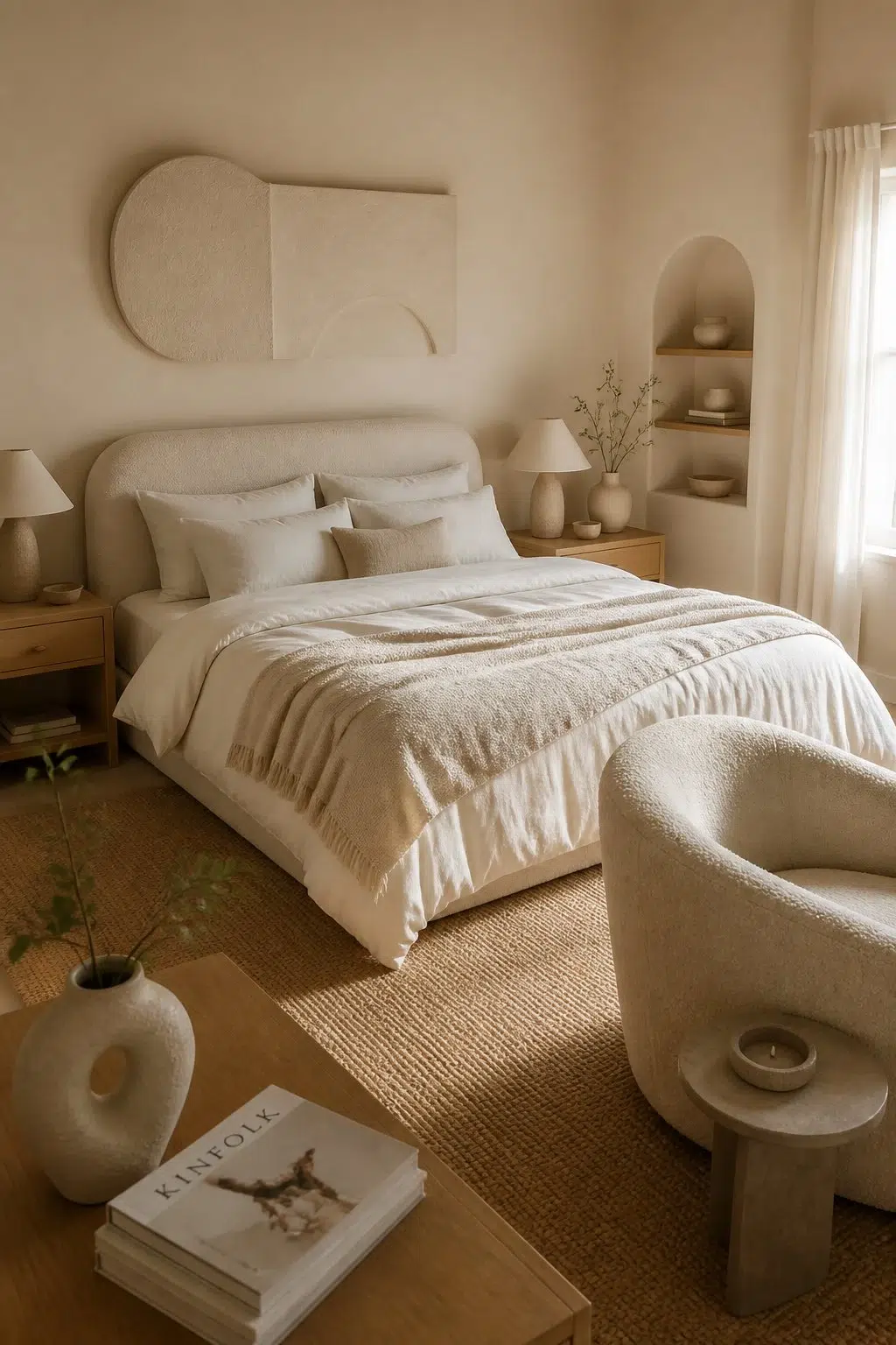 A organic modern bedroom painted in Beachcomber