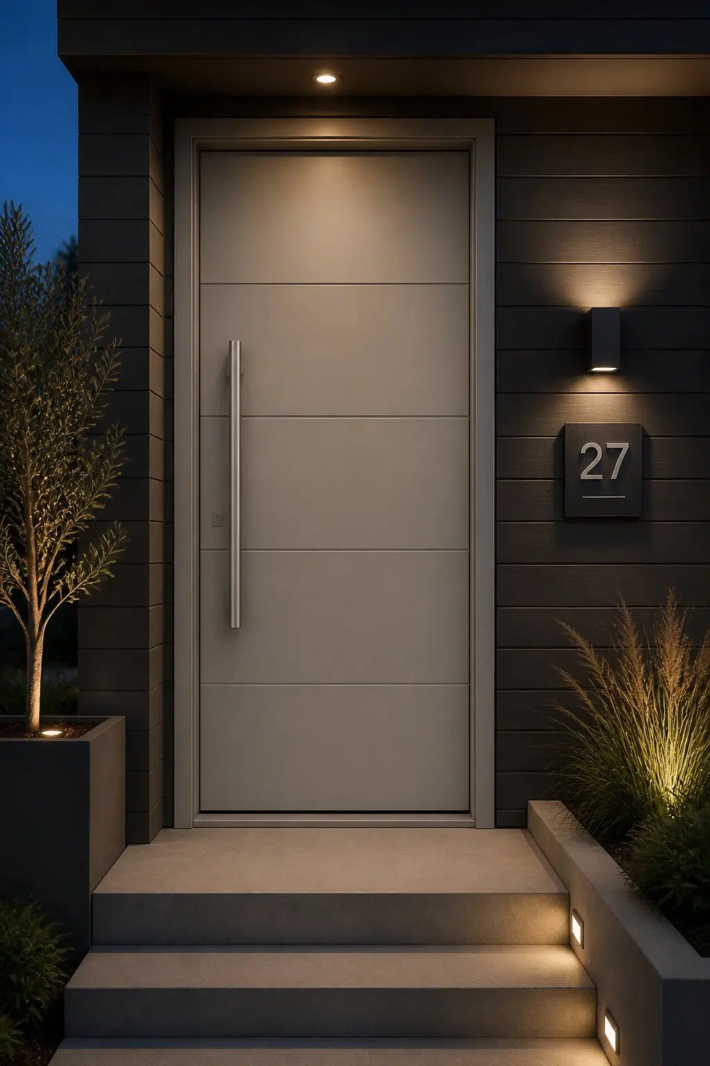 stylish front door featuring Bedrock by Sherwin-Williams